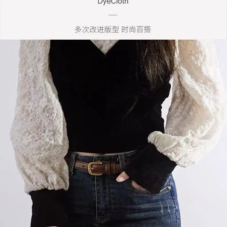Women's Black Genuine Leather Belt with Gold Alloy Buckle — feature 2