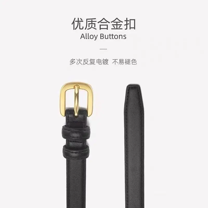 Women's Black Genuine Leather Belt with Gold Alloy Buckle — feature 6
