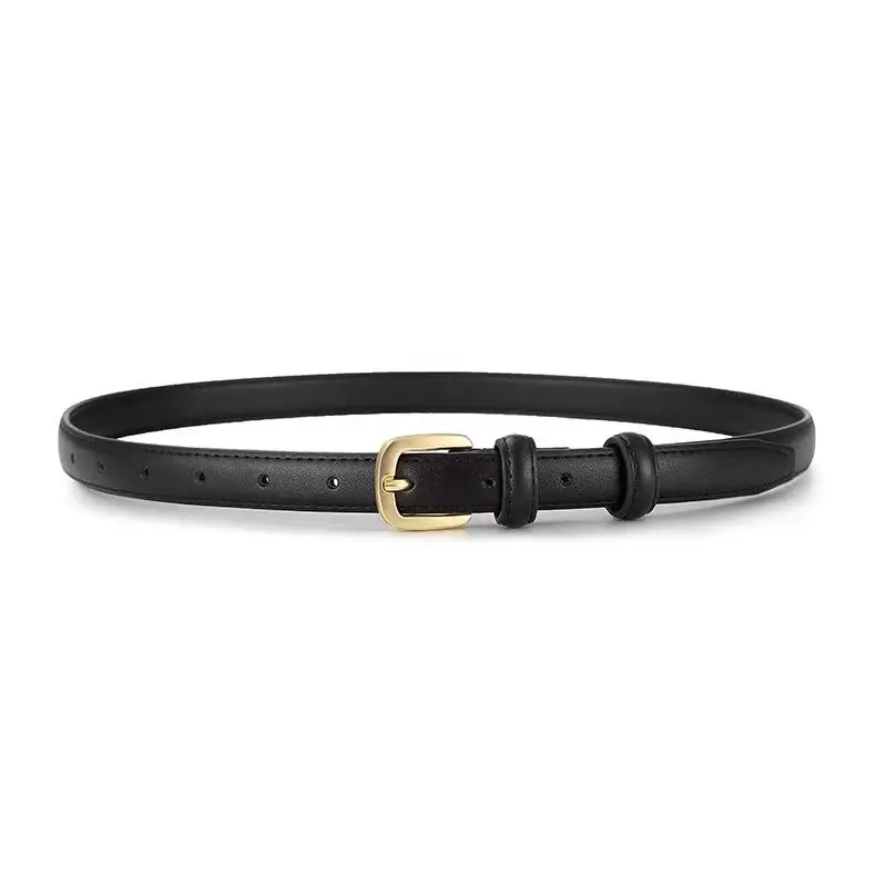 Women's Black Genuine Leather Belt with Gold Alloy Buckle — feature 7