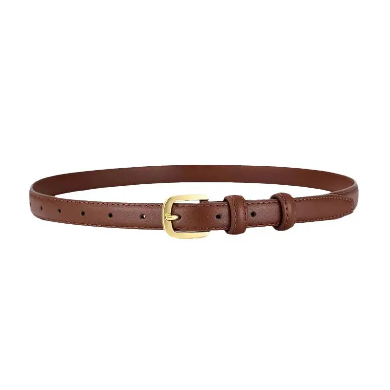 Women's Black Genuine Leather Belt with Gold Alloy Buckle - Image 2