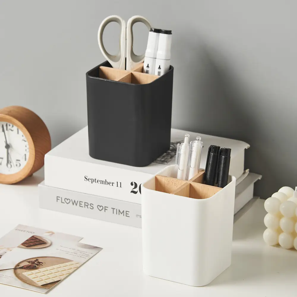 Desktop Pen Holder 4-Sided Storage Barrel 9x9x11cm — feature 2