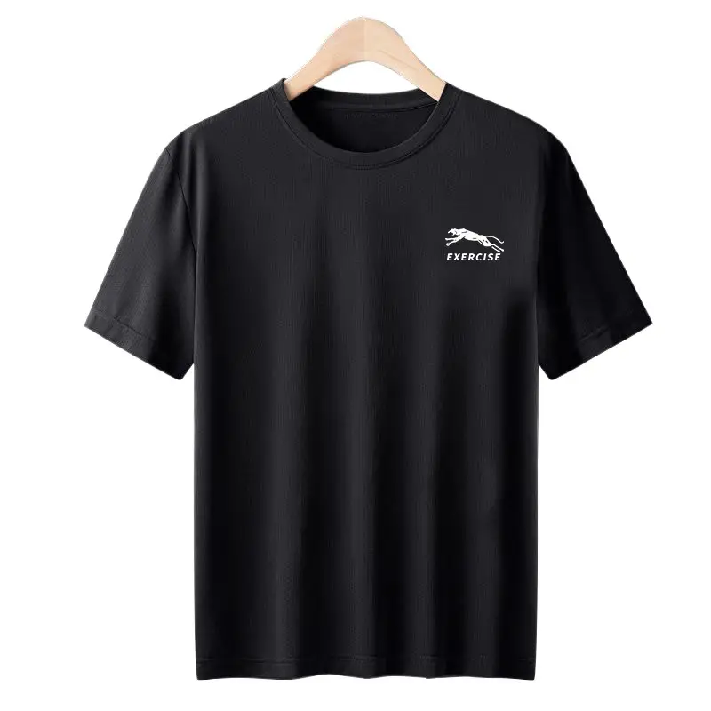 Men Ice Silk T-Shirt Black Exercise Logo - Image 21