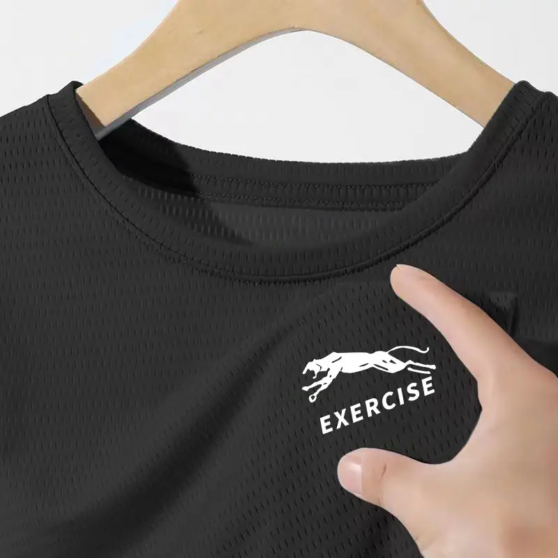 Men Ice Silk T-Shirt Black Exercise Logo - Image 14
