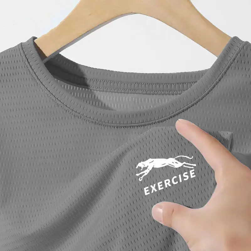 Men Ice Silk T-Shirt Black Exercise Logo - Image 15