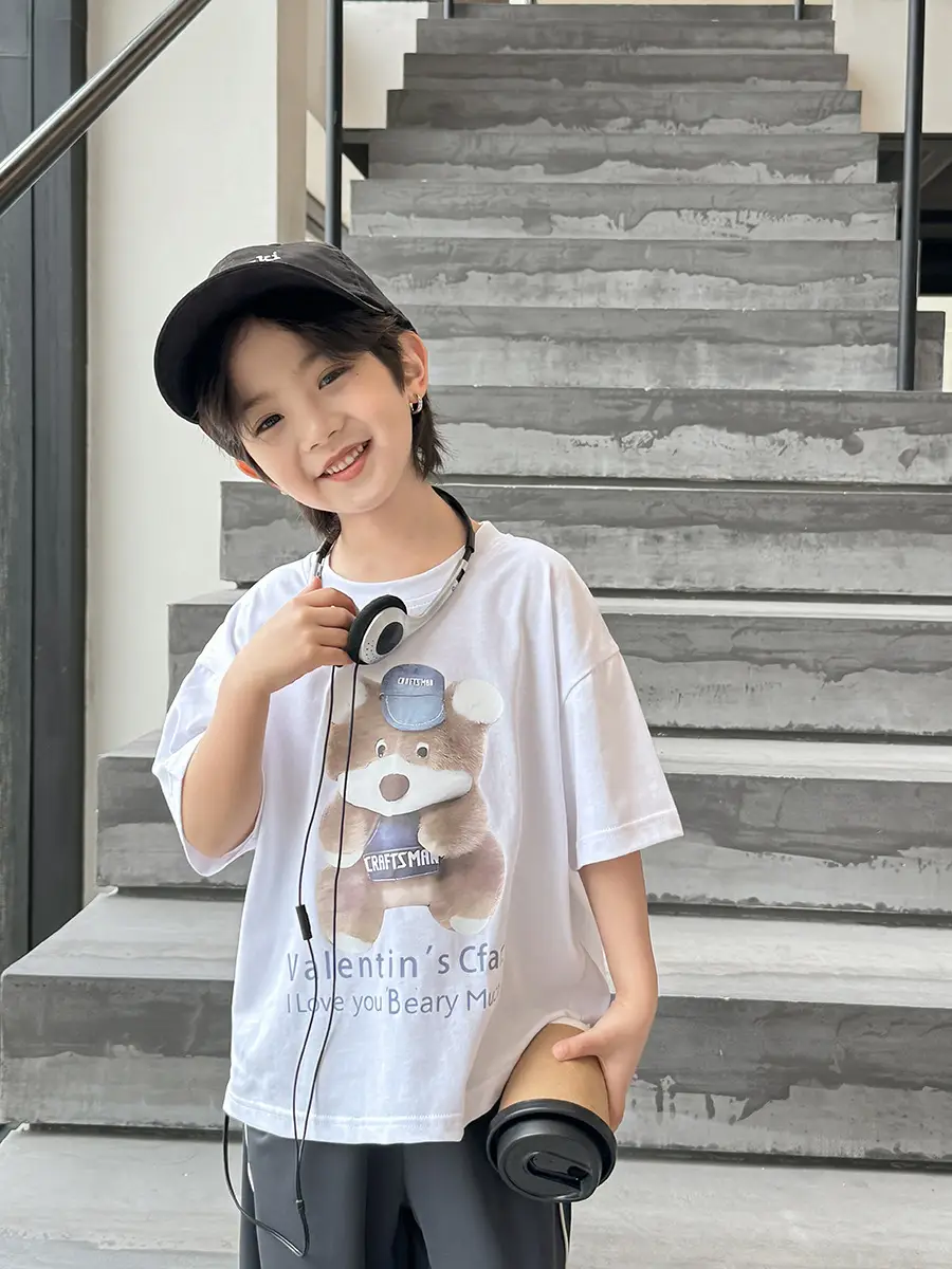 Kids Bear Print Short Sleeve T-Shirt White 2026 - Image 4