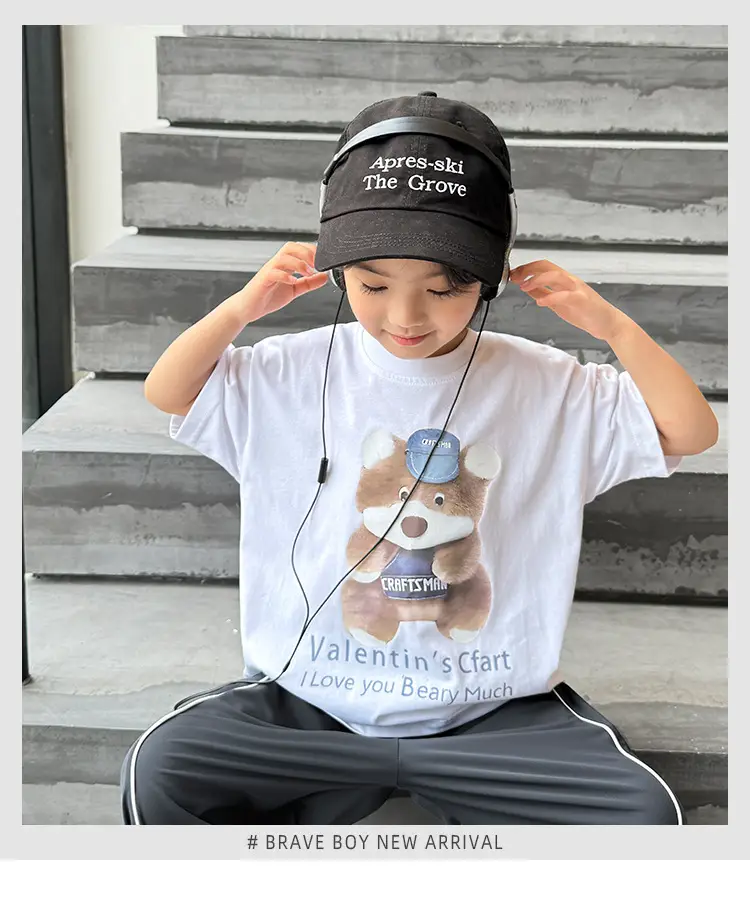 Kids Bear Print Short Sleeve T-Shirt White 2026 — feature 3