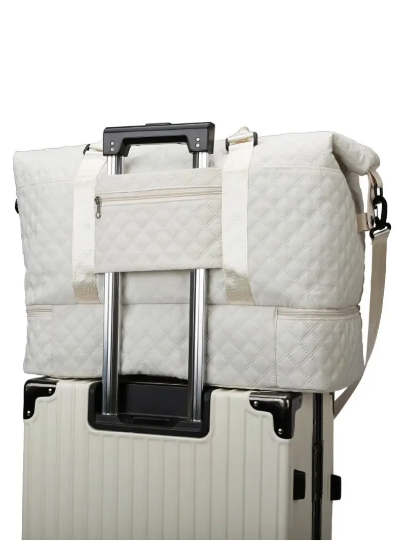 White Quilted Travel Bag for Luggage with Handle - Image 8