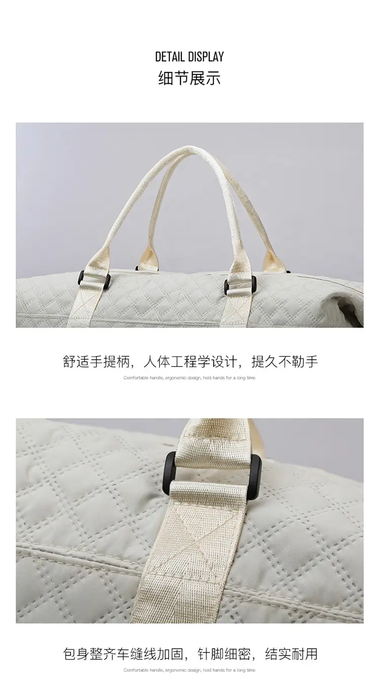 White Quilted Travel Bag for Luggage with Handle — feature 10