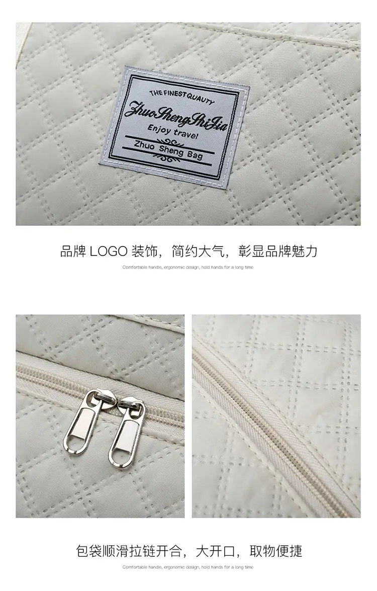 White Quilted Travel Bag for Luggage with Handle — feature 11
