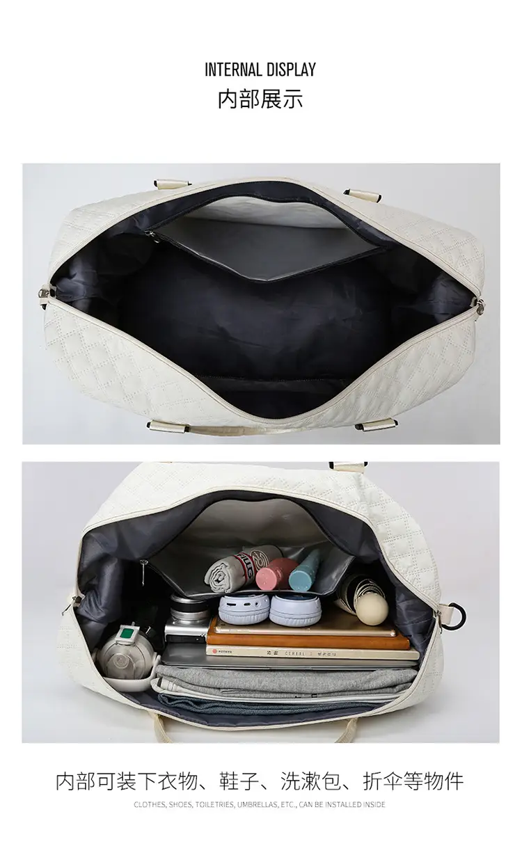 White Quilted Travel Bag for Luggage with Handle — feature 13