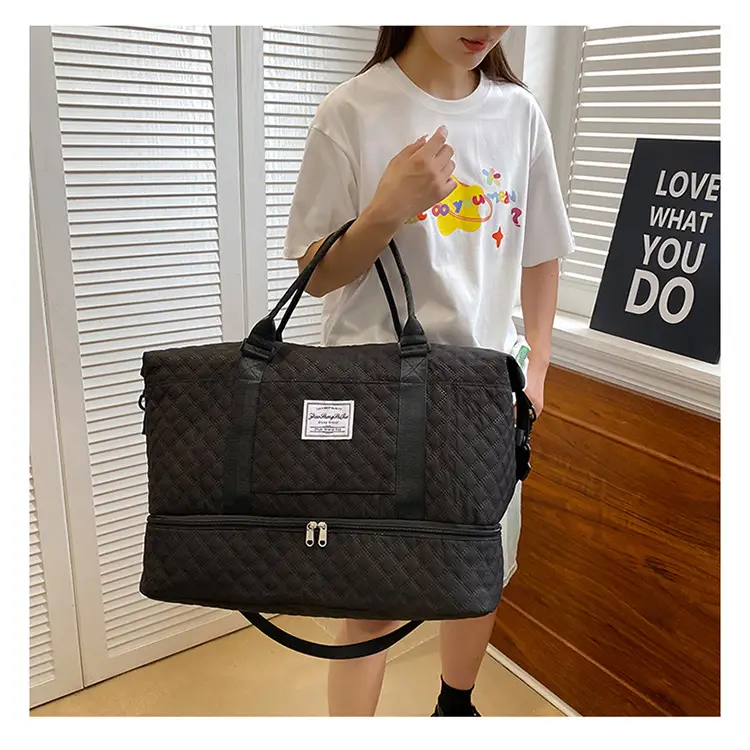 White Quilted Travel Bag for Luggage with Handle — feature 14