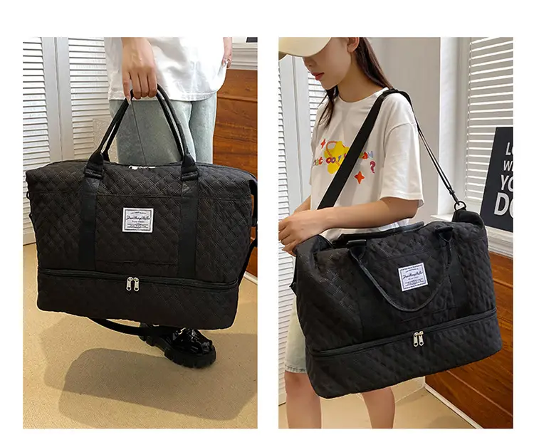 White Quilted Travel Bag for Luggage with Handle — feature 16