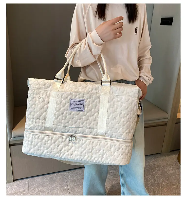 White Quilted Travel Bag for Luggage with Handle — feature 22