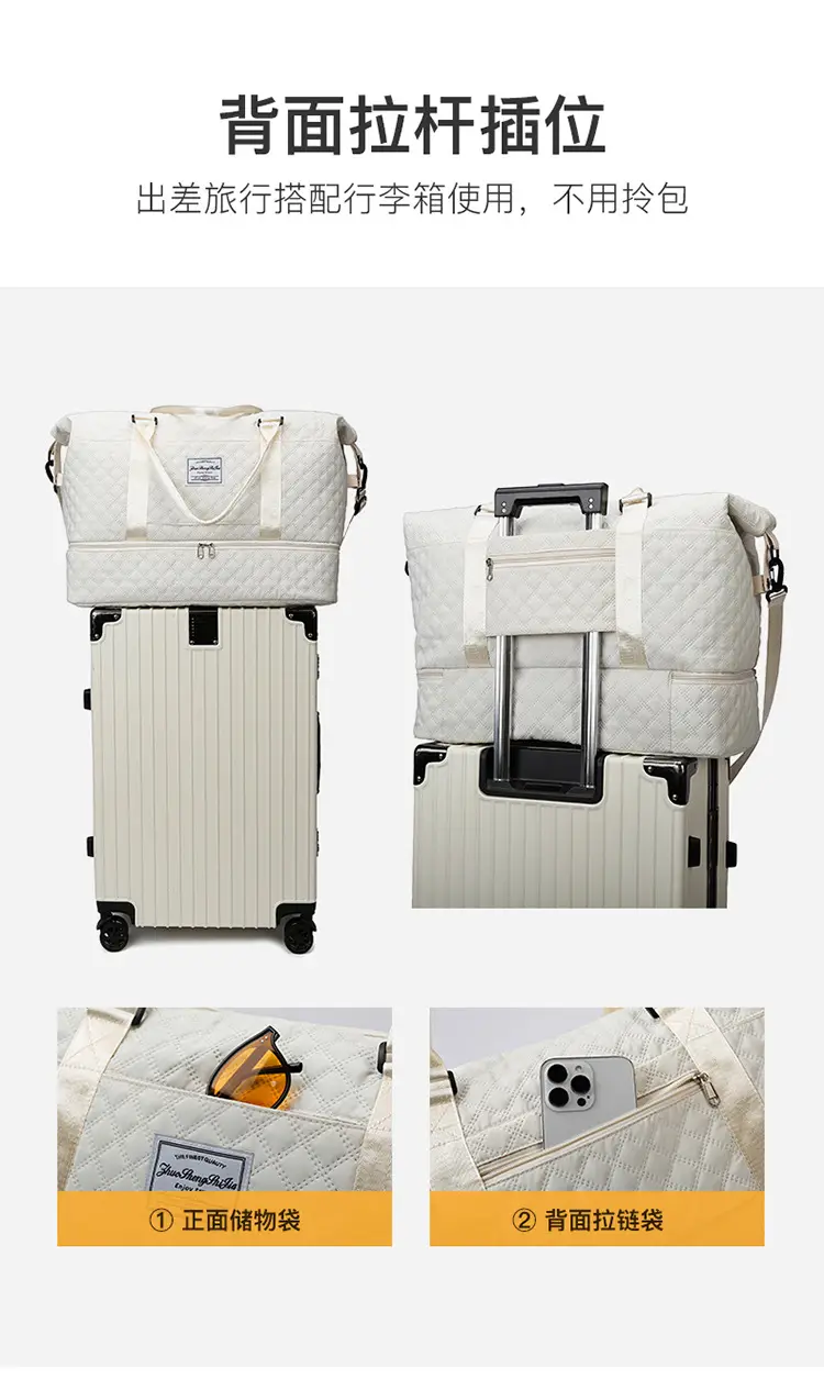 White Quilted Travel Bag for Luggage with Handle — feature 8