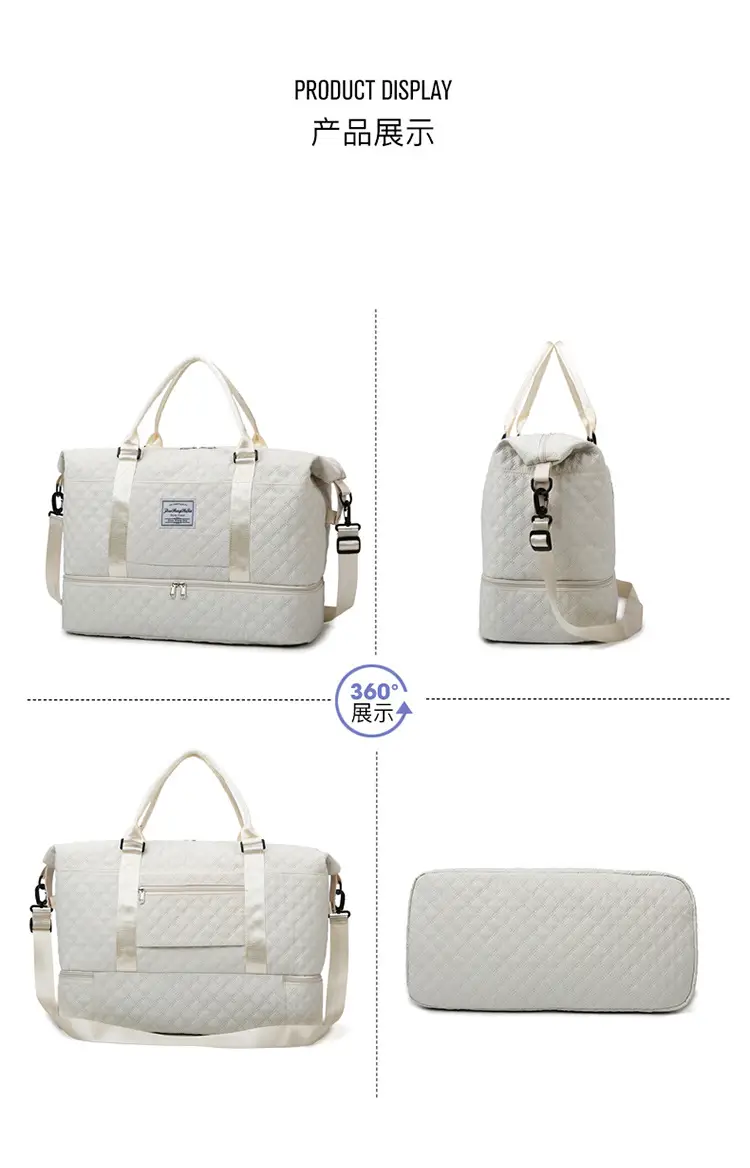White Quilted Travel Bag for Luggage with Handle — feature 9