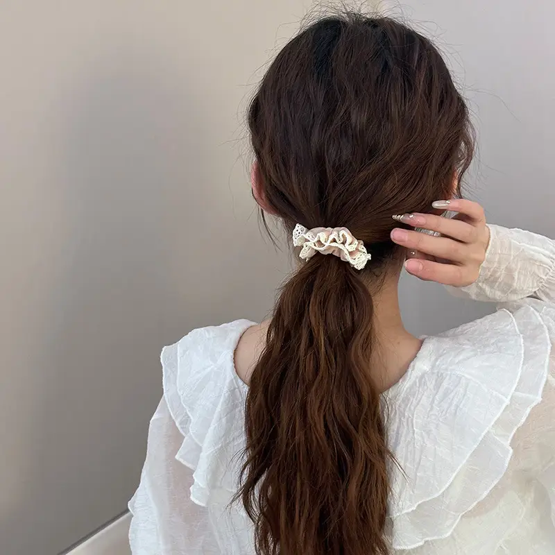 Lace Edge Ice Silk Hair Ring Black Large