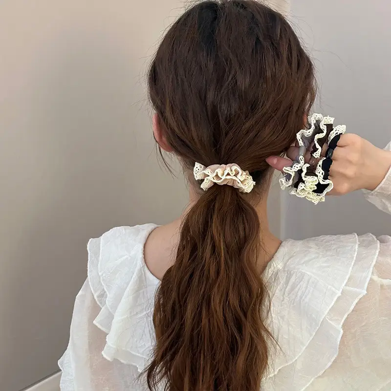 Lace Edge Ice Silk Hair Ring Black Large