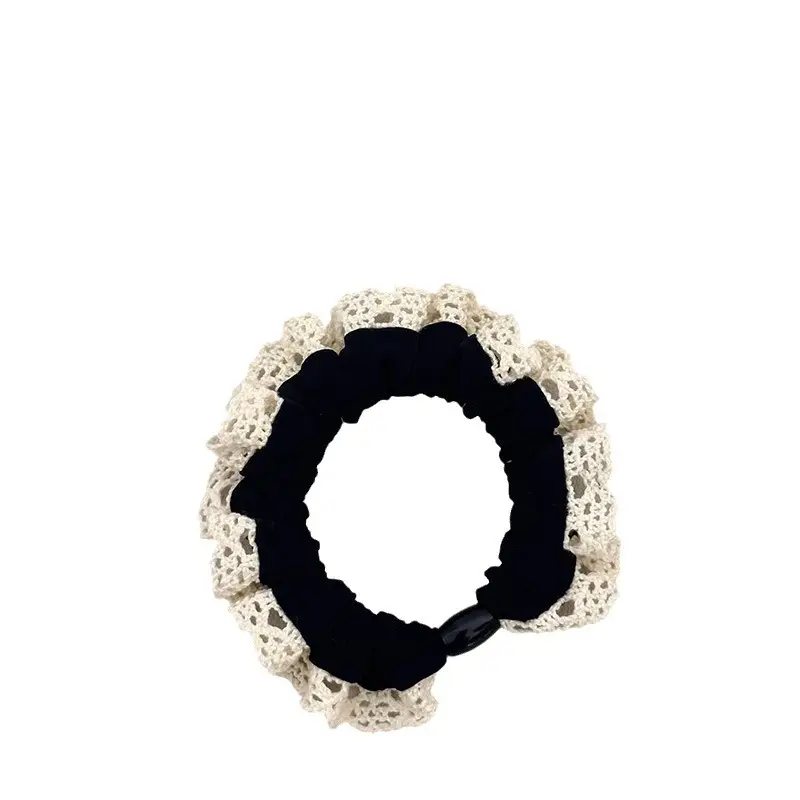 Lace Edge Ice Silk Hair Ring Black Large