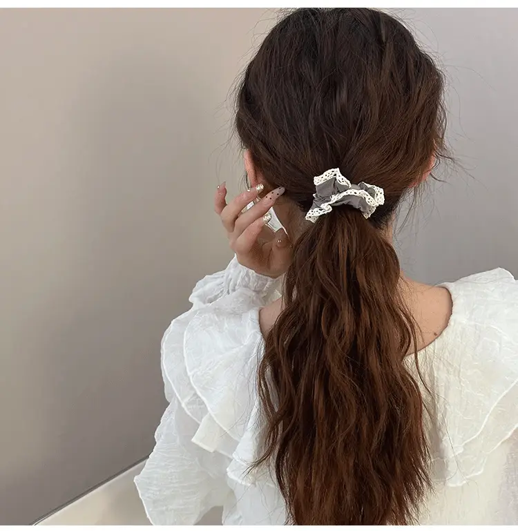 Lace Edge Ice Silk Hair Ring Black Large — feature 11