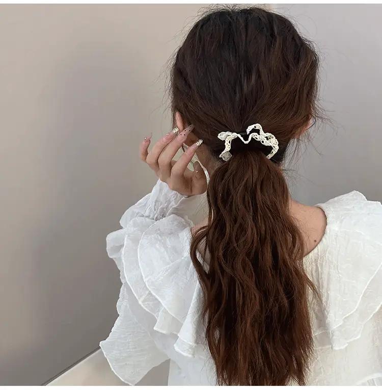 Lace Edge Ice Silk Hair Ring Black Large — feature 12