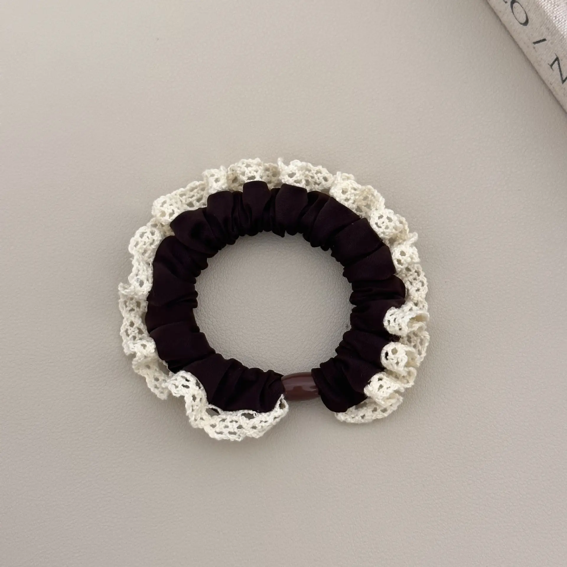 Lace Edge Ice Silk Hair Ring Black Large