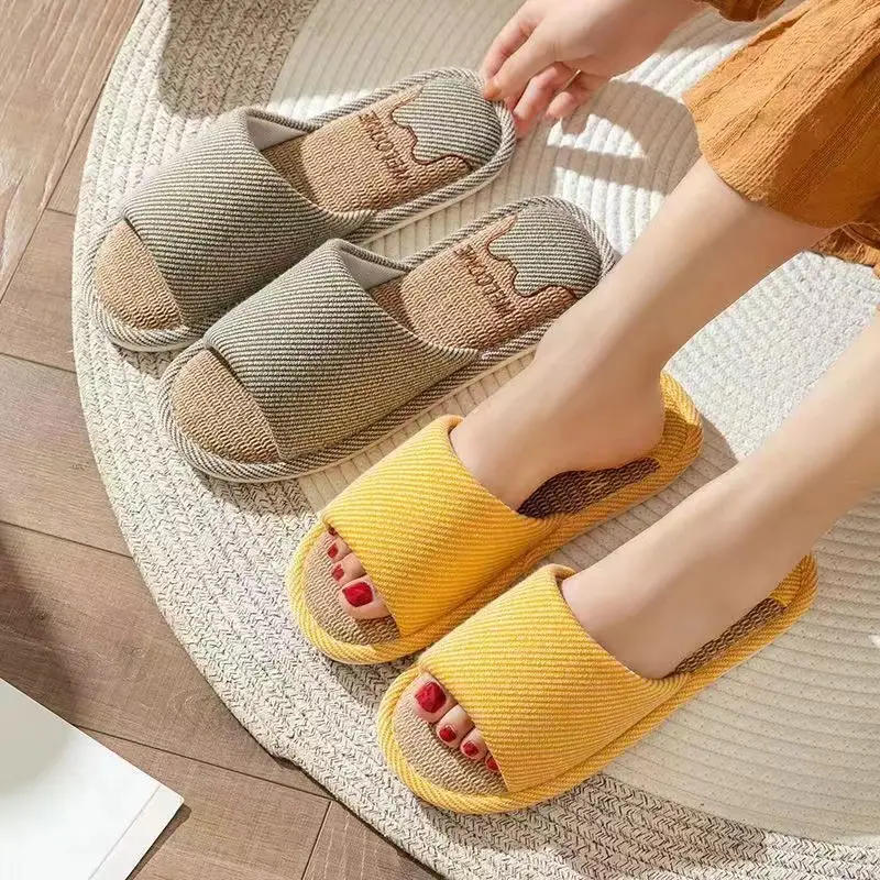 Linen Slippers Women's Spring and Autumn Four Seasons Home Indoor Slippers Household Summer Non-Slip Floor Cotton Linen Slippers for Men