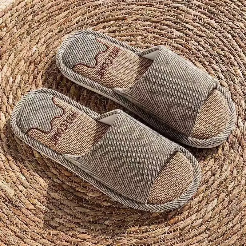 Linen Slippers Women's Spring and Autumn Four Seasons Home Indoor Slippers Household Summer Non-Slip Floor Cotton Linen Slippers for Men