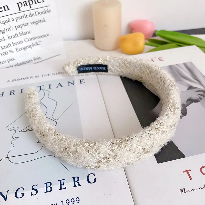 White Pleated Hair Hoop for Women Wide Bristle - Image 6