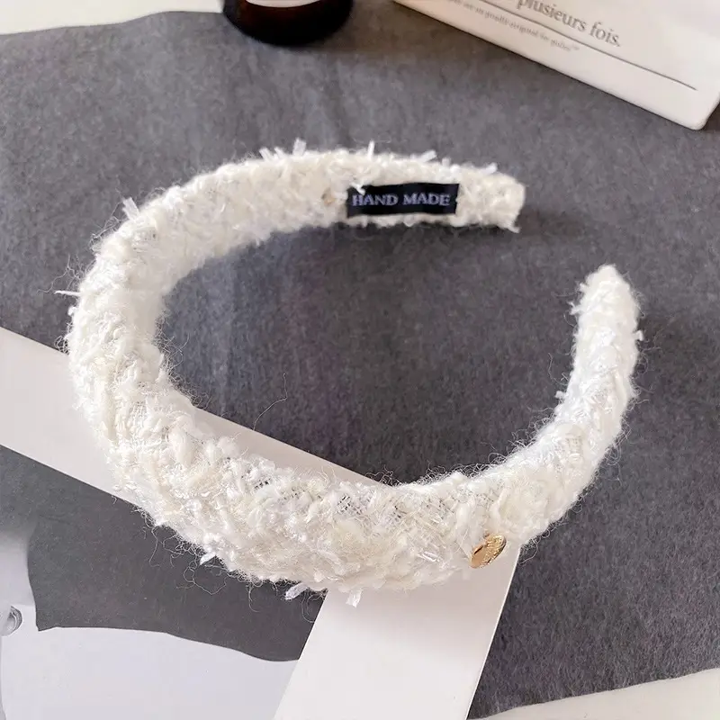 White Pleated Hair Hoop for Women Wide Bristle - Image 9