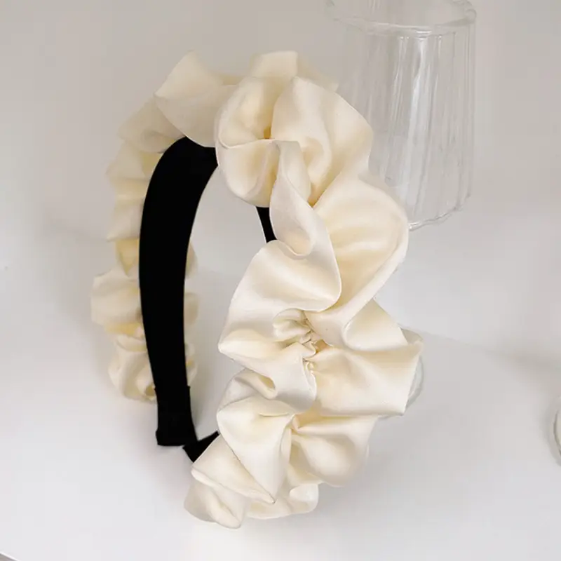 White Pleated Hair Hoop for Women Wide Bristle - Image 2