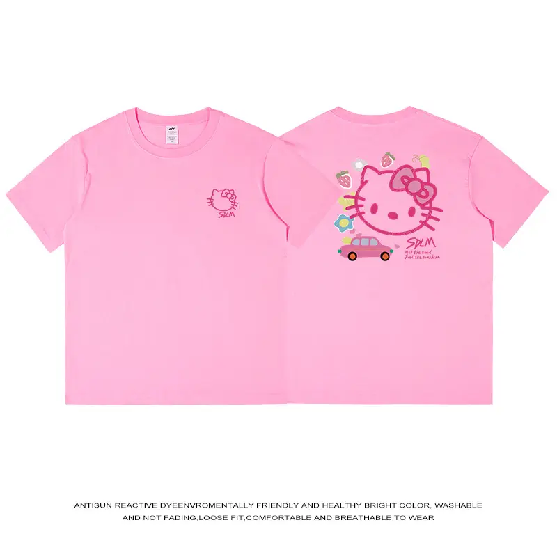 Kitty Cat Pink Printed Cotton T-Shirt 230g - Image 7