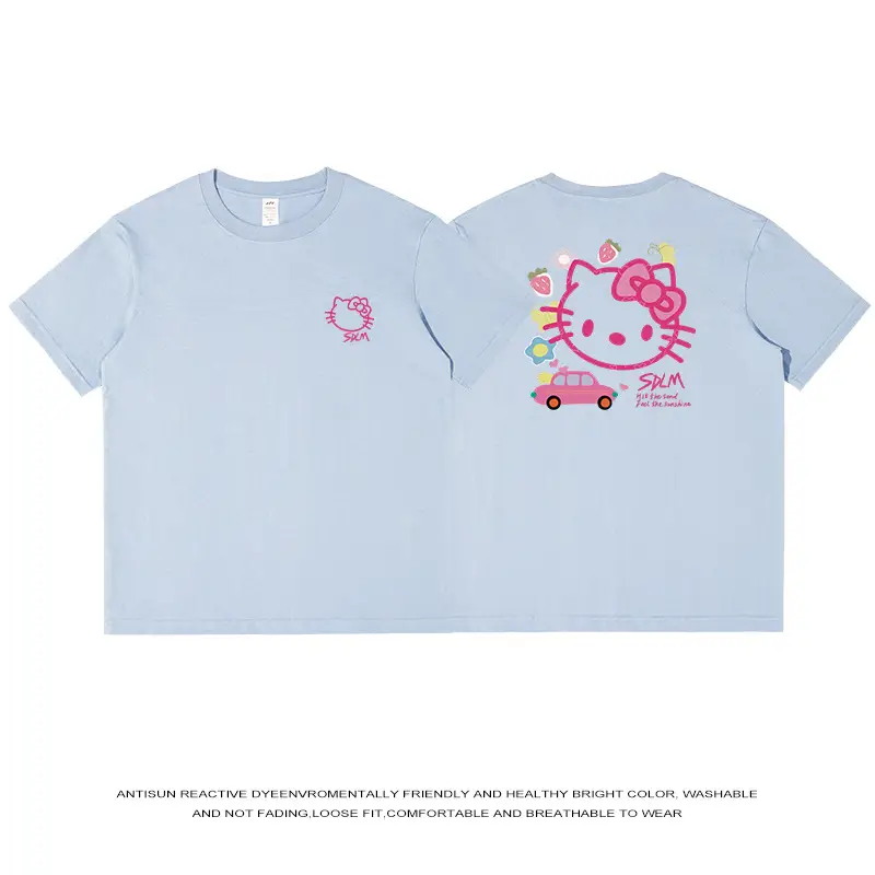 Kitty Cat Pink Printed Cotton T-Shirt 230g - Image 3