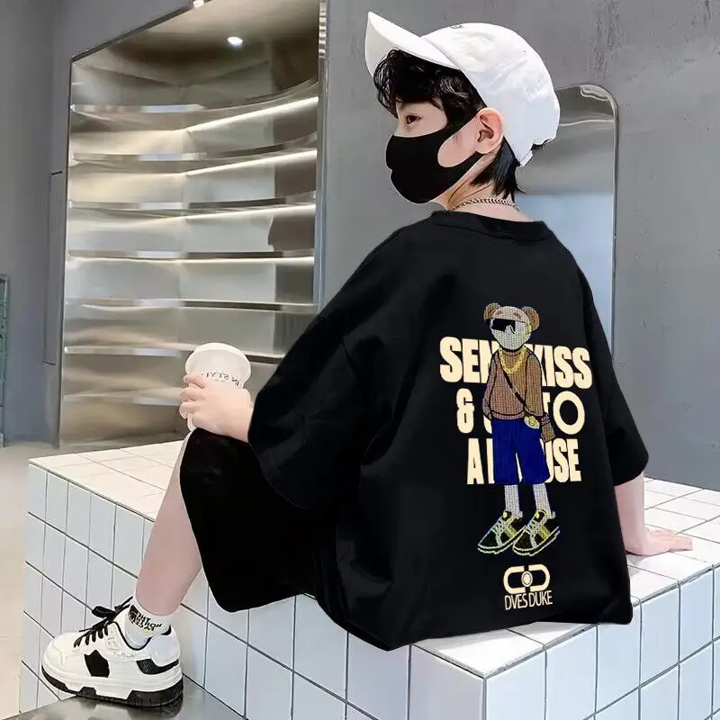 Kids Black Graphic T-Shirt Summer Wear - Image 7