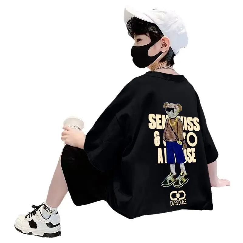 Kids Black Graphic T-Shirt Summer Wear - Image 9