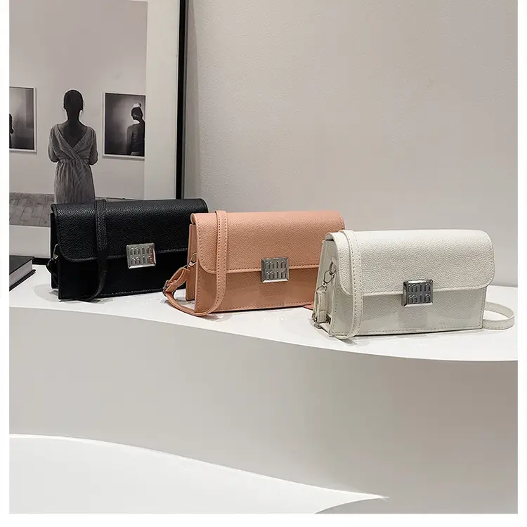 Women's Litchi Pattern Shoulder Crossbody Bag White - Image 4