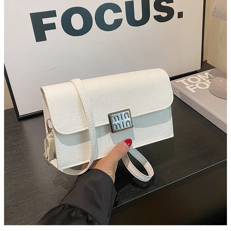Women's Litchi Pattern Shoulder Crossbody Bag White - Image 2