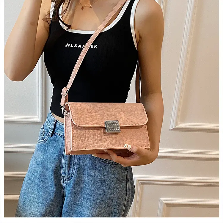 Women's Litchi Pattern Shoulder Crossbody Bag White - Image 5