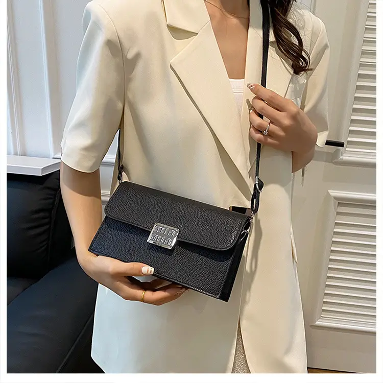 Women's Litchi Pattern Shoulder Crossbody Bag White - Image 6