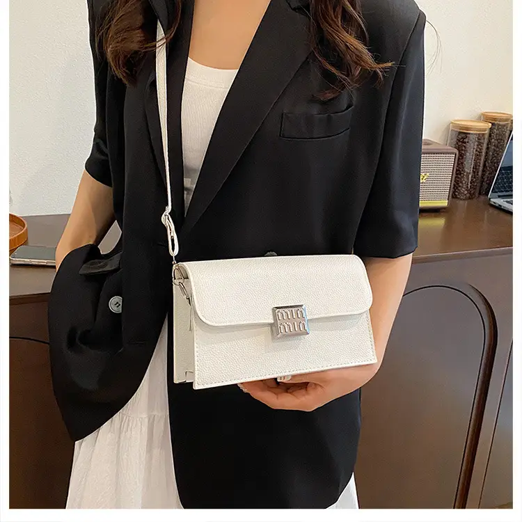Women's Litchi Pattern Shoulder Crossbody Bag White — feature 10