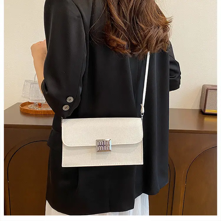 Women's Litchi Pattern Shoulder Crossbody Bag White — feature 11