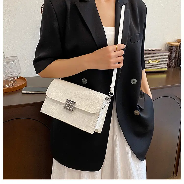 Women's Litchi Pattern Shoulder Crossbody Bag White — feature 12