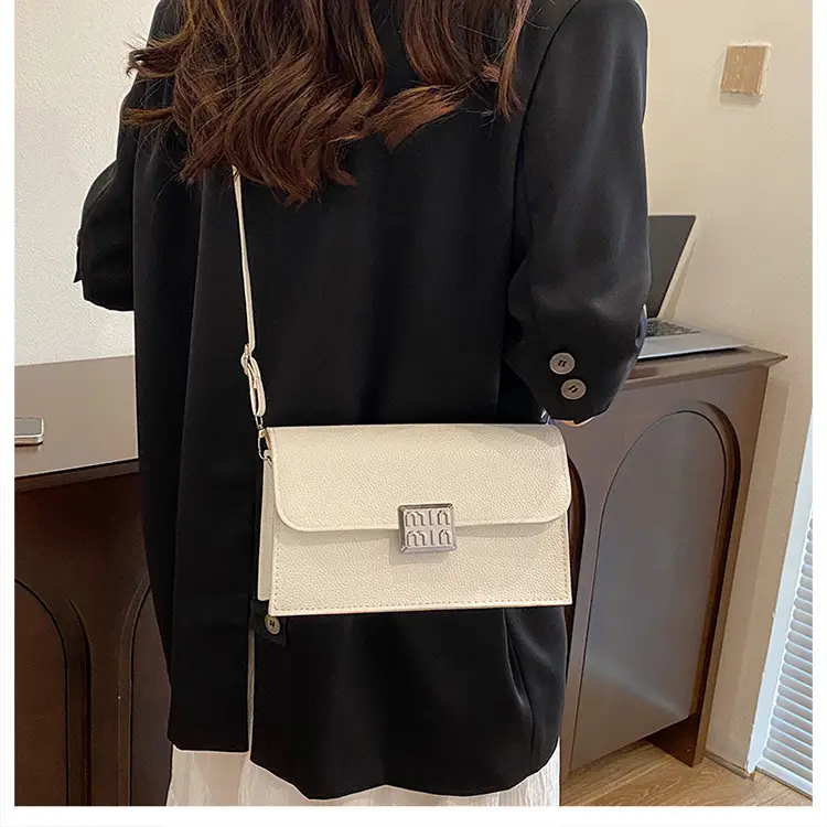 Women's Litchi Pattern Shoulder Crossbody Bag White — feature 13