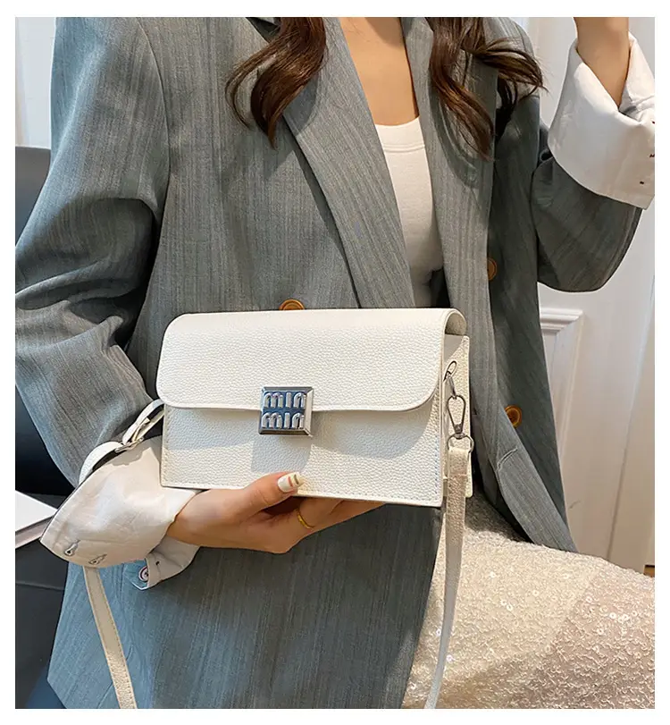Women's Litchi Pattern Shoulder Crossbody Bag White — feature 2