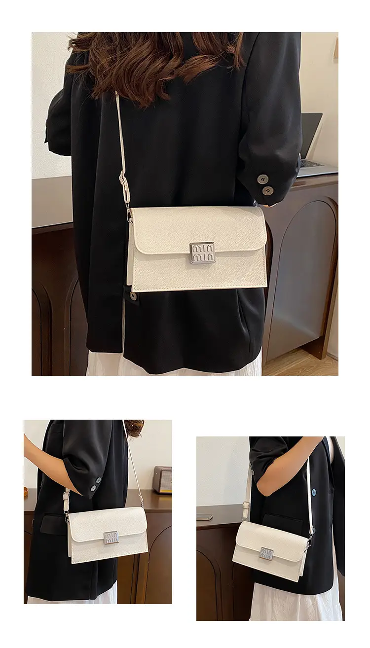Women's Litchi Pattern Shoulder Crossbody Bag White — feature 22