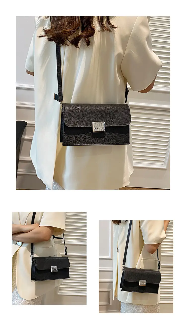 Women's Litchi Pattern Shoulder Crossbody Bag White — feature 23