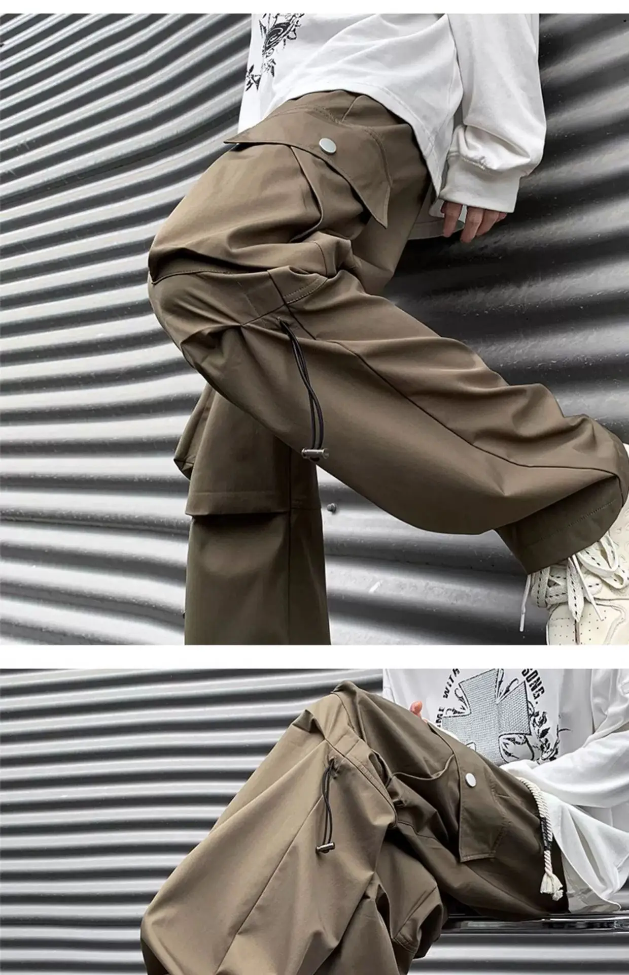 Men's American Style Cargo Pants Brown Straight Plus Size — feature 13