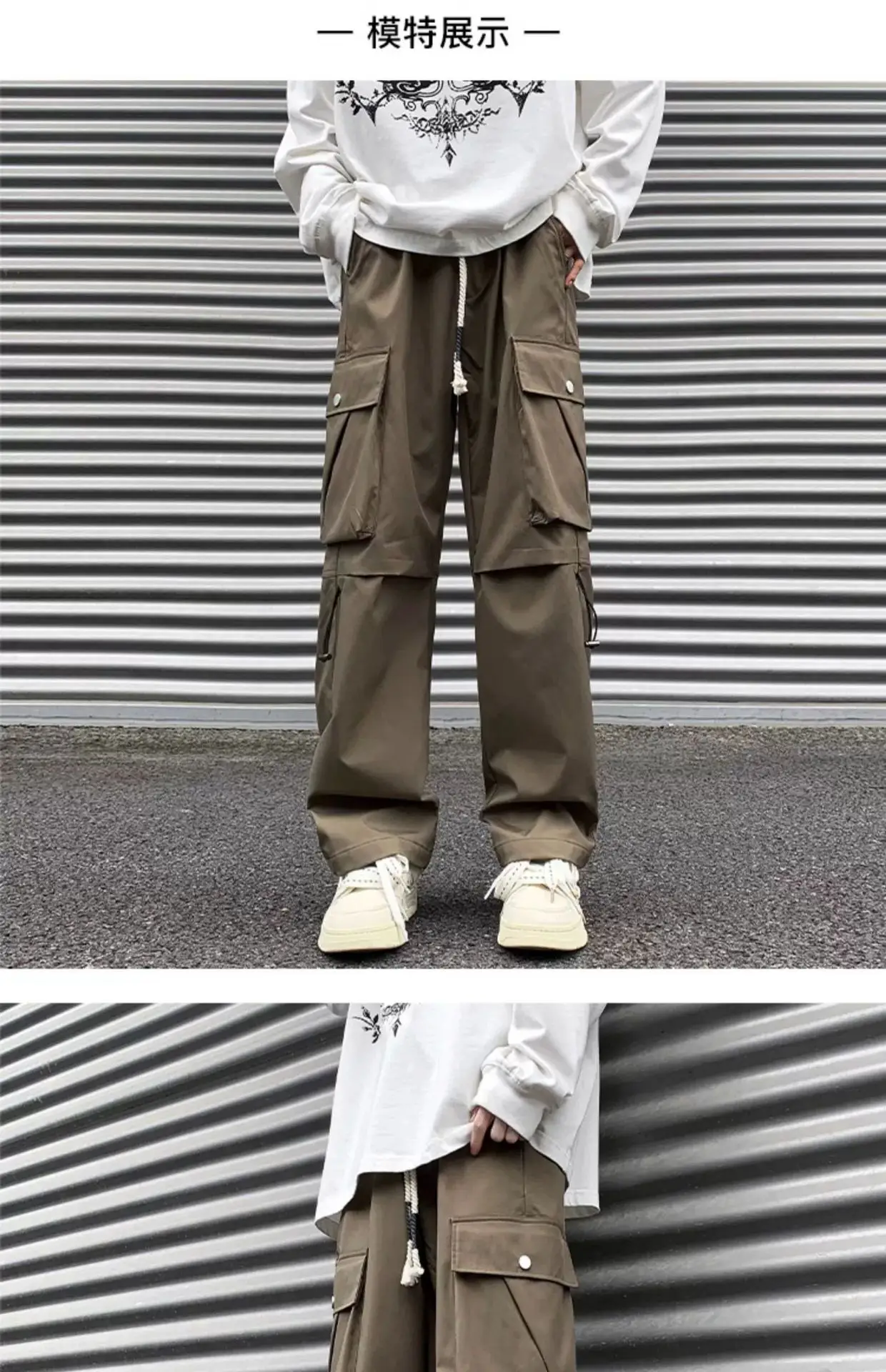 Men's American Style Cargo Pants Brown Straight Plus Size — feature 17