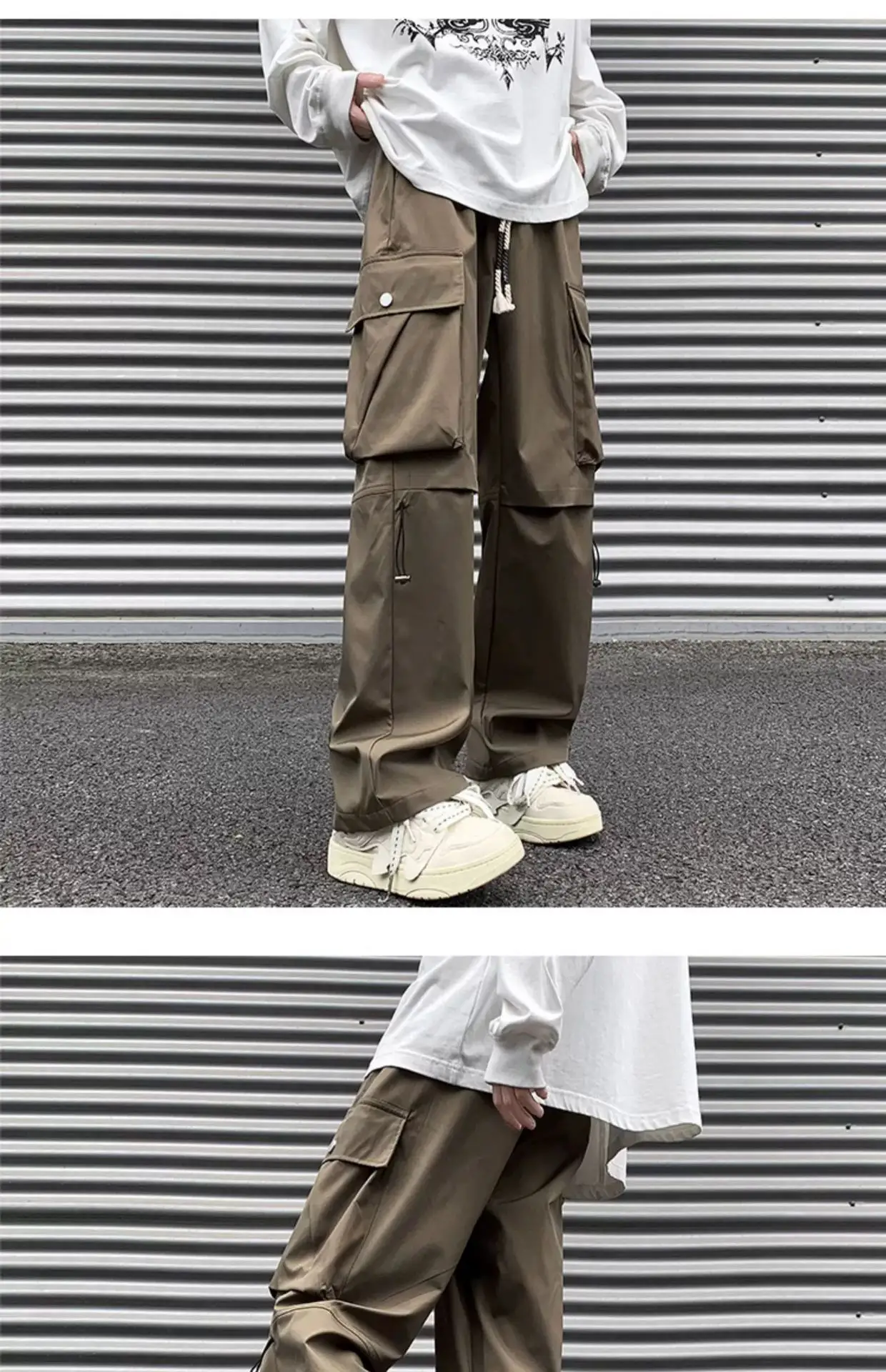 Men's American Style Cargo Pants Brown Straight Plus Size — feature 19