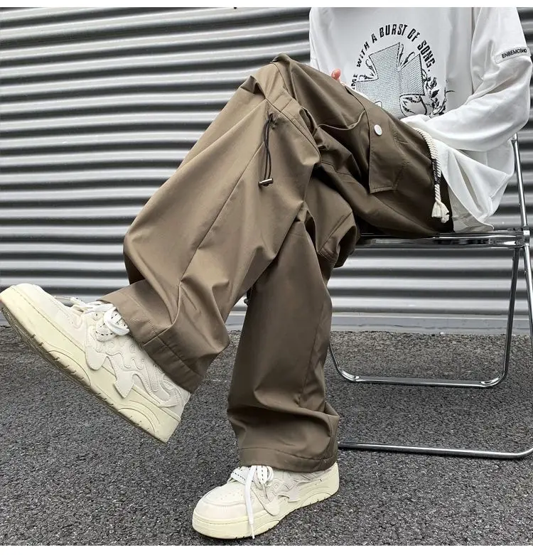 Men's American Style Cargo Pants Brown Straight Plus Size — feature 21