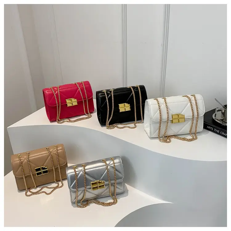 White Quilted Chain Shoulder Bag for Women - Image 6